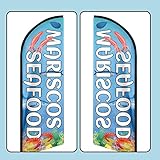 QSUM Mariscos Seafood Themed Feather Flag, 8FT Mariscos Seafood Advertising Swooper Flag, Polyester Vivid Color and Fade Proof Mariscos Seafood Signs for Businesses (Flagpole Not Included)