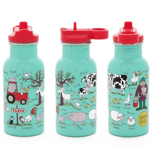 Tyrrell Katz Kids Water Bottle with Straw, Farm Design, Stainless Steel Water Bottles for School, BPA-Free, Leak Proof, Dishwasher Safe, 400ml - Image 5