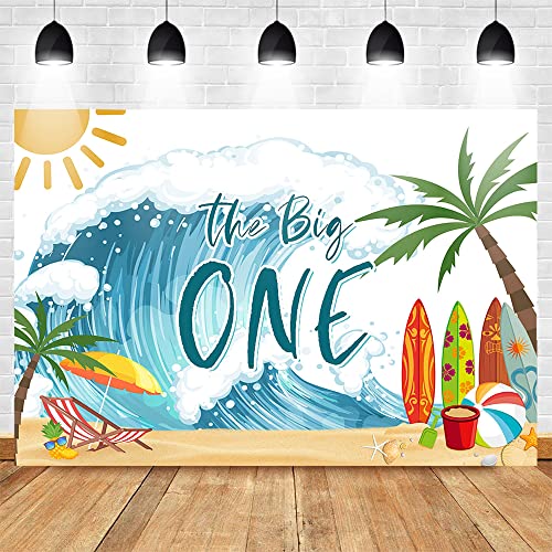 Mocsicka The Big One Backdrop Surfing Boy 1st Birthday Background Sea Waves Surfboard Beach First Birthday Party Decorations Banner Photo Studio Props (7x5ft)