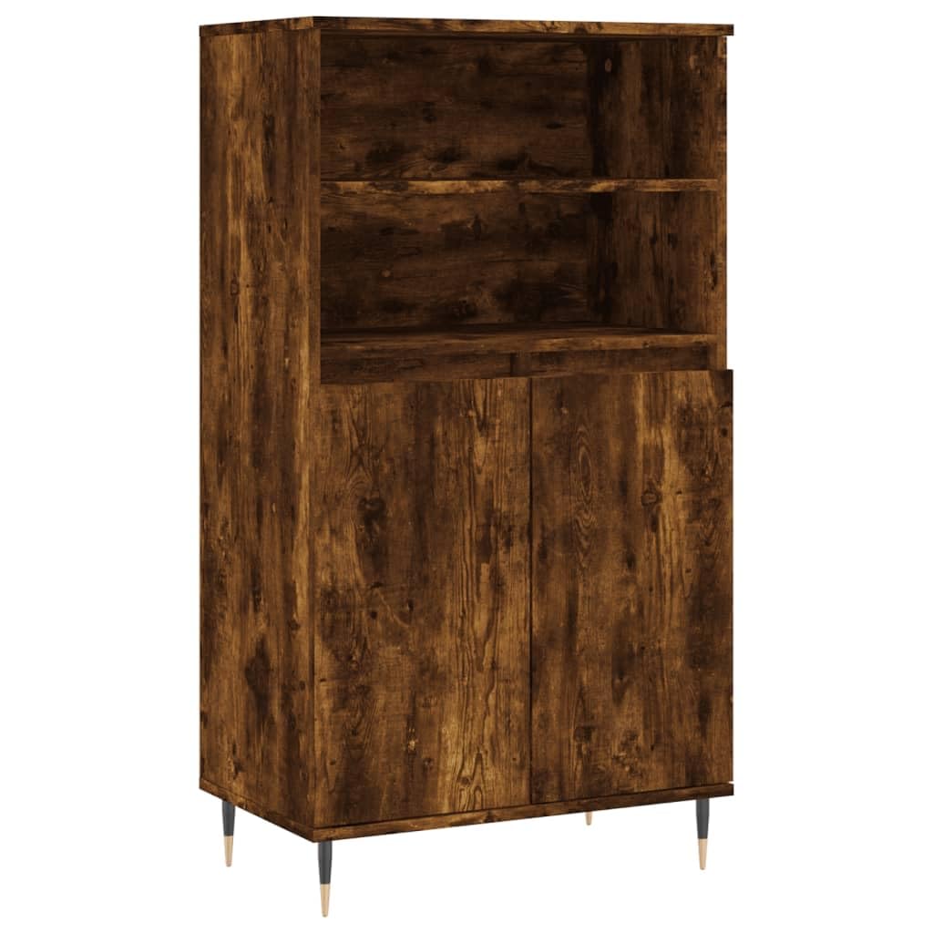 Générique Wysoki bufet wędzony dąb 60 x 36 x 110 cm, przemysłowy mebel z drewna inżynieryjnego z 6 przegródkami do przechowywania, praktycznymi drzwiami i wytrzymałym blatem, metalowe nogi dla