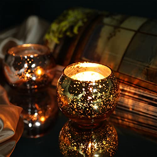 Newsphere Mercury Glass Candle Holders Round Gold Votive Candle Holders Valentine's Day Bowl Candle Holders Mercury Astigmatism Spots Set Of 12 #TOP3