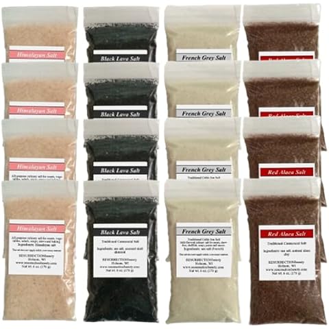 Gourmet Sea Salt Sampler - 4 Multi Packs of Pink Himalayan And French Grey Fine Ground Salts, Hawaiian Red Alaea and Black Lava Coarse Grain Salts - 6 oz. Each - 96 oz Total - 4 Multipacks Cover