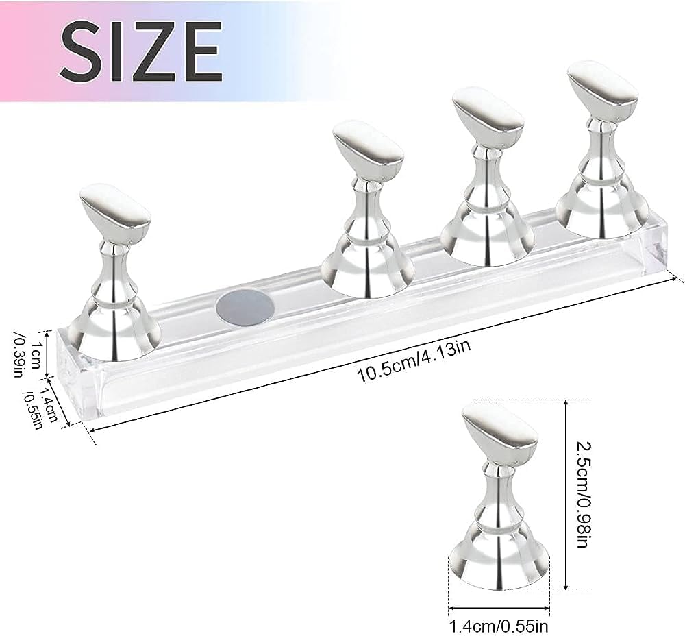 Acrylic Nail Art Display Stand - 1 Set Magnetic Nail Tips Practice Holder for False Nail Tip Manicure Tool DIY (Silver) 1