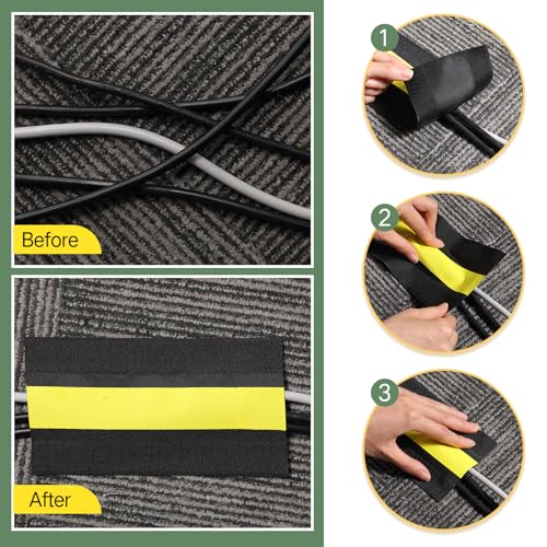 Image of WILLBOND Carpet Cord Cover Cable Protector Floor Cover Cable Protector Management Only for Commercial Office Carpet(9.84 ft,Black and Yellow)