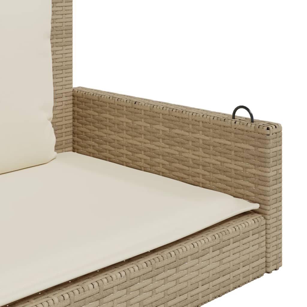 vidaXL Banco colgante con cojín, columpio colgante con anillos de fijación, banco balancín para exterior, columpio de jardín, moderno, beige polirratán