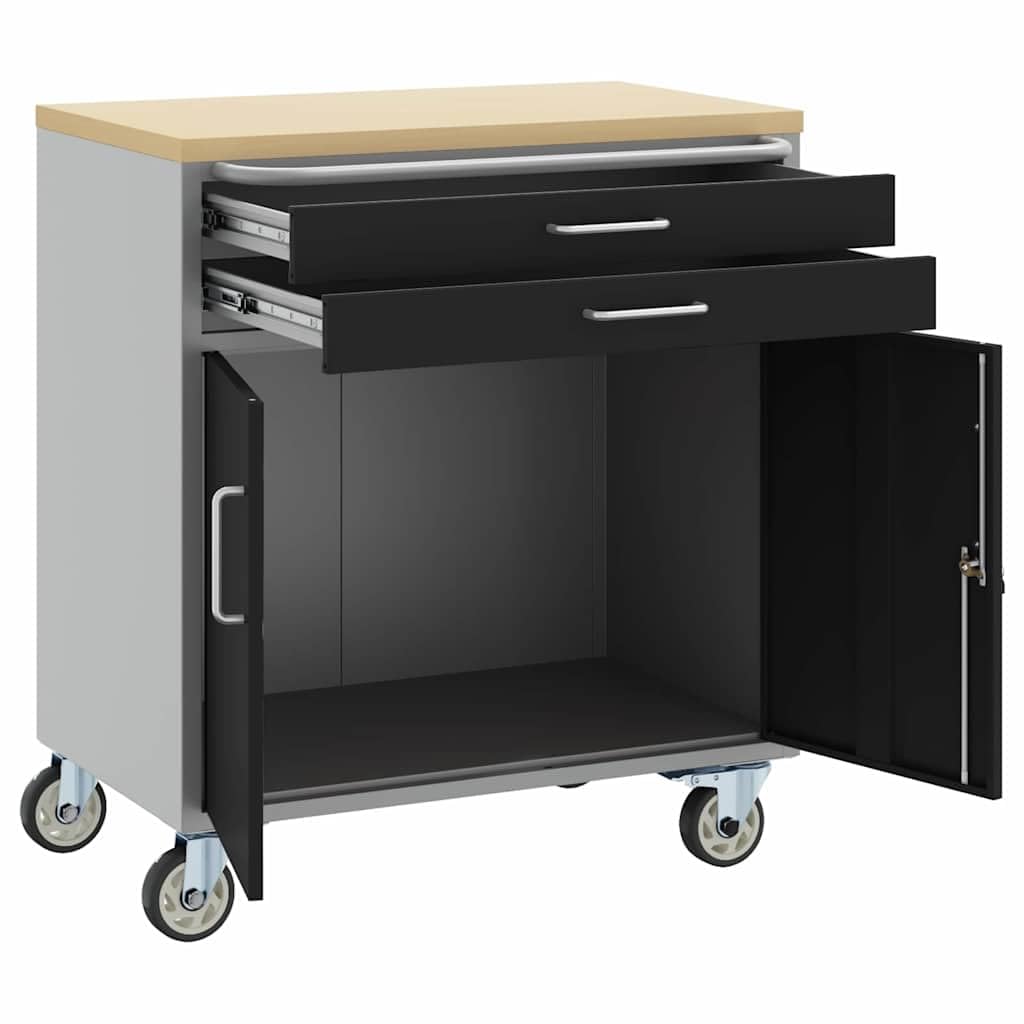 vidaXL Banco de Taller con cajón Negro y Gris 75 x 45 x 85 cm, Taller, Banco de Trabajo Industrial, Banco Modular para Herramientas, Mesa Rectangular Duradera con organización
