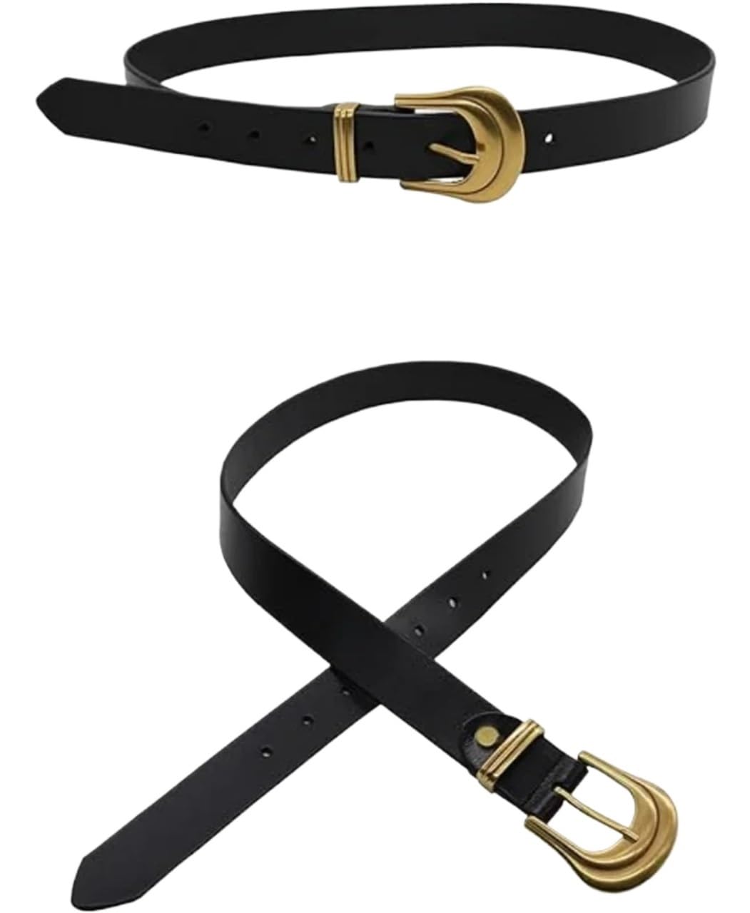 Ceinture femme avec boucle, style western, en cuir noir, rétro Pour Femme