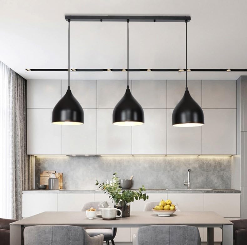 Image of GreyWings Modern Triple Black Dome Pendant Hanging Light for Ceiling, Aluminium, Drop, Antique Decor, (Bulb is not Included) White, 3 Lamp Linear Set