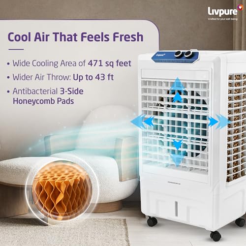 Image of Livpure KoolBliss Neo Desert Cooler 50L |471 Sq. Ft. Area Coverage| 43Ft. Poweful Air Throw|Inverter Compatible|3 Speed Control|Axial Fan Technology| 2 Yrs Motor Warranty & 1 Yr Comprehensive (White)