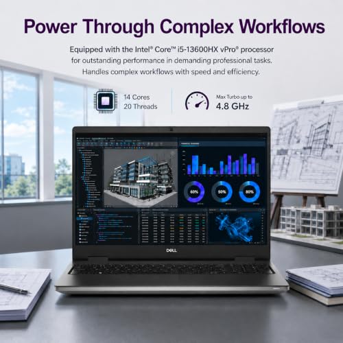 Image of Dell Precision 7680 Laptop, NVIDIA RTX 1000 Ada 6GB, i5-13600HX, 32GB DDR5 | 16 inch FHD+ Mobile Workstation, 512GB SSD, Intel 14-Core > Ultra 7 155H, Dell Pro Max, Engineer, Designer, Creator, Win 11 Pro