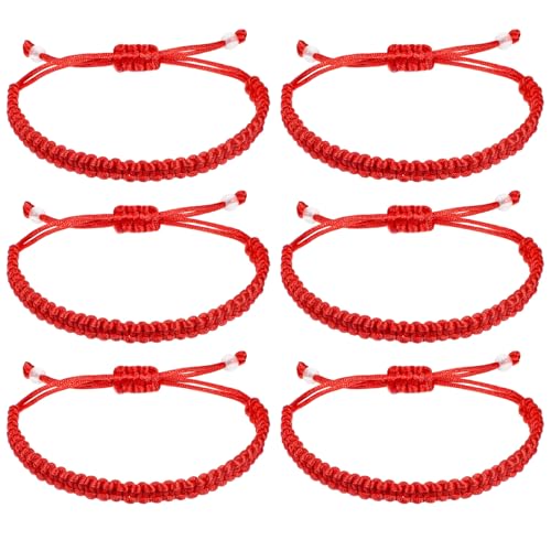 MBAIYO 6Pcs Red Hand String Bracelet, Adjustable Lucky Cord Braided Bracelet Knotted Protective Amule Kabbalah Rope Strap For Women Man