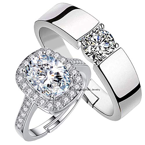 Image of Mahi Women's Rhodium Plated Couple Ring Set with Crystal Stones (FRCO1103051R)