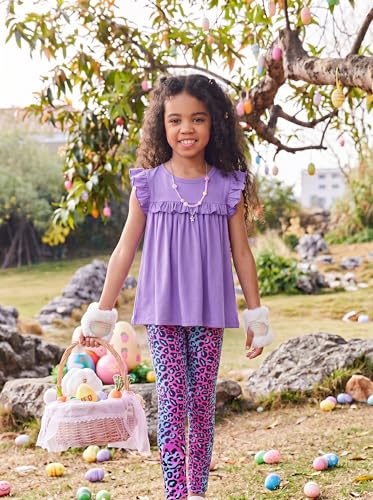 Image of Arshiner Toddler Girls 2-Piece Outfits Ruffle Sleeve Tee & Elastic Waist Pants Kids Summer Clothing Set For 2-10 Years