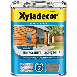 Xyladecor Holzschutz-Lasur Plus, Maximaler Wetterschutz und einfachste Anwendung, Grau, 4 l