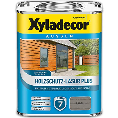 Xyladecor Holzschutz-Lasur Plus, Maximaler Wetterschutz und einfachste Anwendung, Grau, 4 l