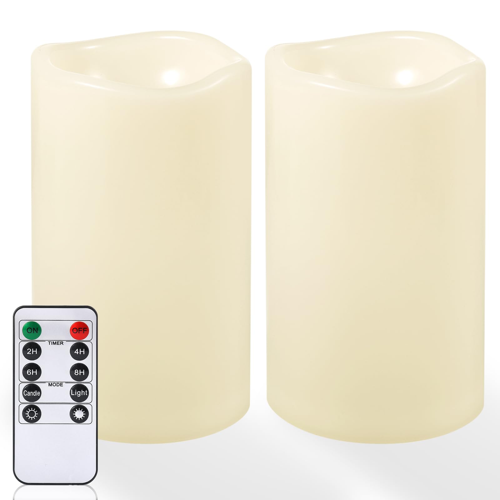 NURADA 6" x 4" Large Outdoor Flameless Candles - Waterproof LED Pillar Flickering Candle Battery Operated with Timer Remote Control for Patio Porch Lanterns Decor - Long Lasting Set of 2
