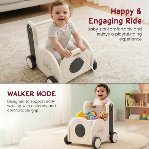 Image of Baybee 4-in-1 Baby Walker & Kids Ride-On | Smooth-Rotation Wheels, Push Cart & Multi-Layer Toy Storage | Secure Rope Pull, Comfortable Seat & Early Walking Support for 6+ Months (Black)