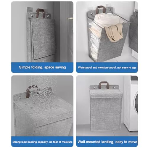 Piyquintic GRAY LARGE 2PCS Folding Laundry Basket ,Set Of 2 Wall-Mounted Laundry Baskets,Laundry Basket Hanging thumb #7