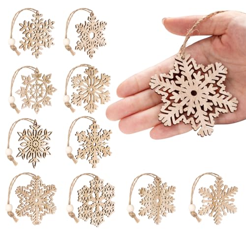ABSOFINE 30 Stücke Schneeflocken Weihnachtsdeko, 7.5CM Natur Holz...
