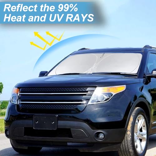 Image of Windshield Sun Shade for Ford Explorer 2011-2017 2018 2019 Sunshade | Custom Fit Explorer Accessories Sun Visor Foldable Front Window Sun Cover Protector Blocks UV Ray