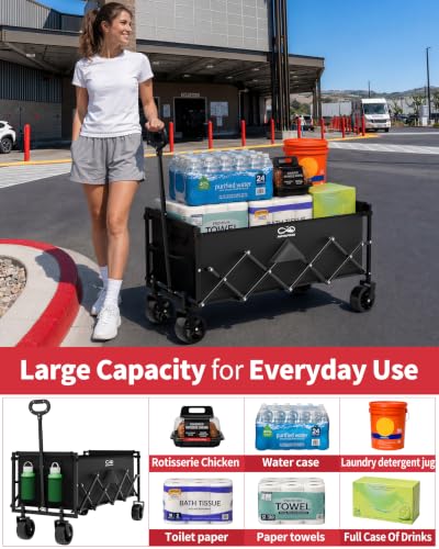 INFINFREE 34 Extra Long Foldable Wagon with All Terrain Wheels 260 LBS Capacity - image 2