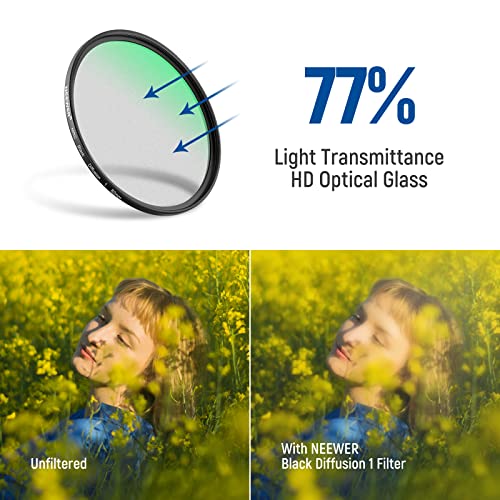 NEEWER 82mm Black Diffusion 1 Filter Dreamy Cinematic Effect Filter Ultra Slim Water Repellent Scratch Resistant HD Optical Glass - Image 3