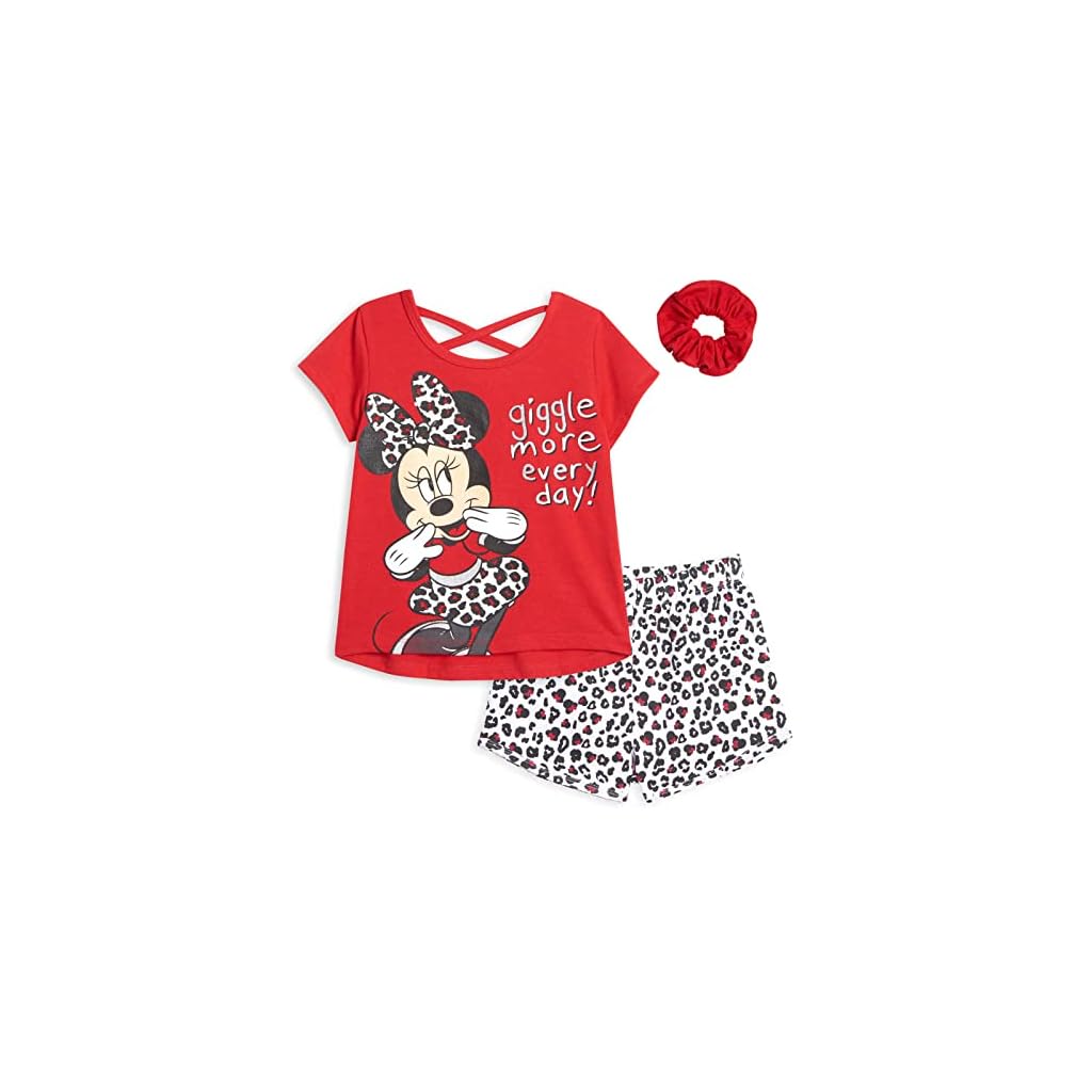 Disney-Minnie-Mouse-T-Shirt-Shorts-and-Scrunchie-3-Piece-Outfit-Set-Infant-to-Big-Kid