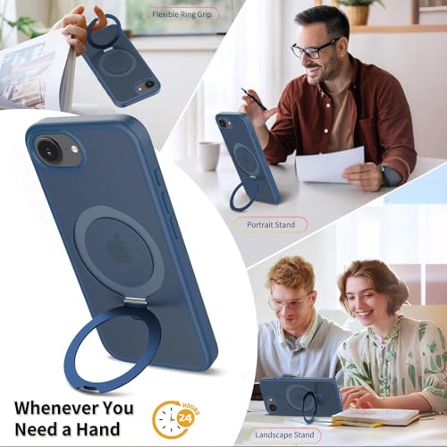 Image of Magnetic for iPhone 16E Case, 6.1 inch, Compatible with MagSafe, Rugged Kickstand, Not-Yellowing Military-Grade Protection, Matte Blue