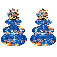 2-Pack 90s Theme Cupcake Stands - 3-Tier Foldable Cardboard Dessert Holder For Birthday & Baby Shower Parties