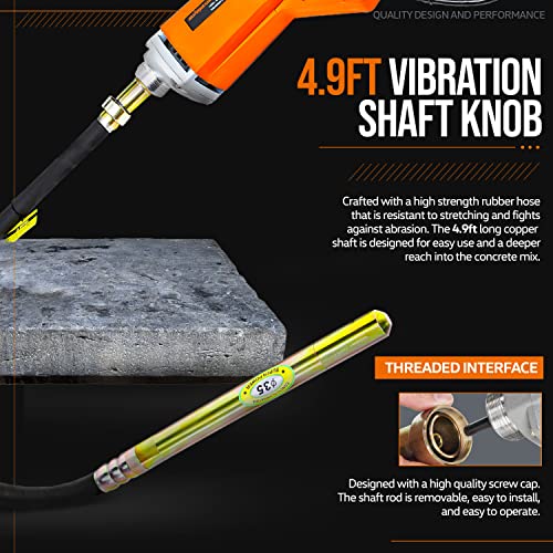 Superhandy Concrete Vibrating Power Tool, 13K Vpm, 4.9 Ft Flex Hose Immersion Shaft, Cement Vibrarator, Electric Corded Handheld, 110Vac 1Hp Motor - Remove Air Bubble, Level & Mix Concrete #TOP3