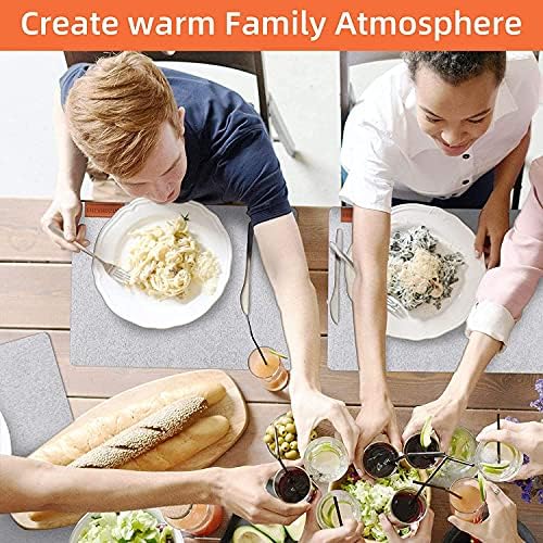 Felt Place Mats with Coasters Cutlery Bags Table Mat Set of 6 | Insulation Placemat Heat-Resistant Non-slip Protect Table Washable Easy to Clean Stain-resistant Pastry Mats 4mm-thick (Grey)