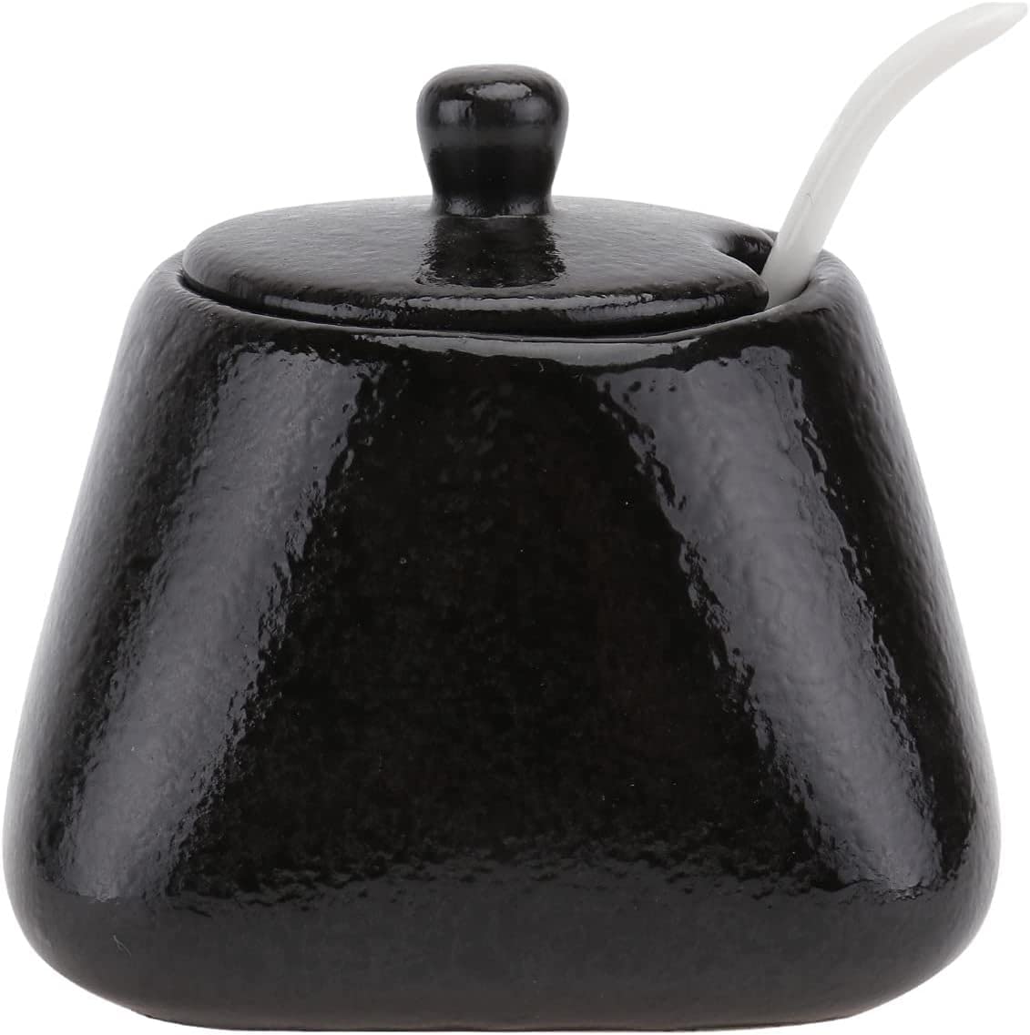 Zuccheriera in ceramica Vaso per condimento in ceramica, saliera con coperchio Zuccheriera in porcellana Vaso per condimento in porcellana per cucina casa (nero) Zuccheriera in ceramica
