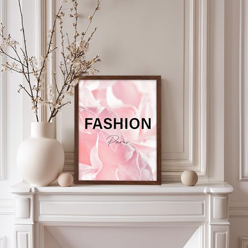 Image of Poster Master Fashion Poster - Paris Print - Pink Art - Trendy Art - Modern Art - Gift for Women & Fashionista - Luxury Haute Couture Decor for Living Room or Girl's Room, 8x10 Brown Framed