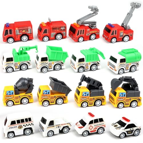 16 Pcs Pull Back City Cars and Trucks Toy Vehicles Set, Mini Vehicles Toy Bulk, Baby Car Toys for Toddler, Toys Cars Party Favors for Kids, Birthday Gifts, Christmas for Boys Girls Kids