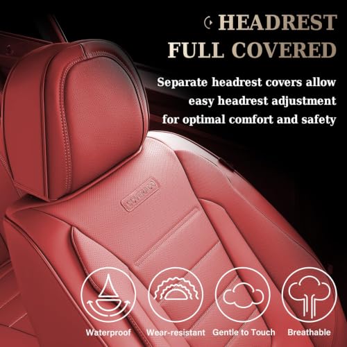 Image of Coverado Car Seat Covers Front, Seat Covers for Cars, Waterproof 2-Pack Car Seat Cushions, Leather Carseat Seat Protectors, Universal Seat Covers Fit for Most Sedans SUV Pick-up Trucks(Red)