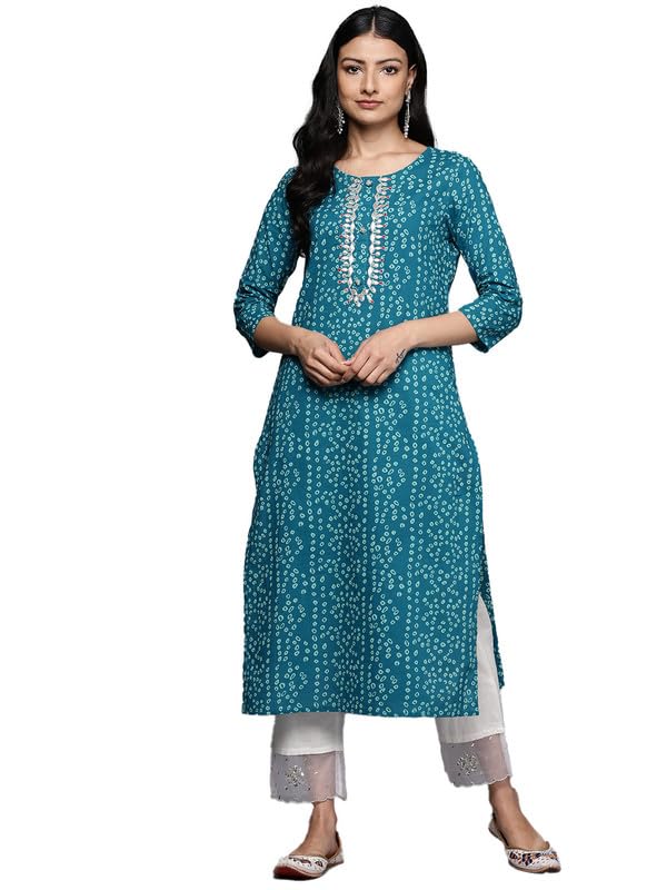 Varanga Women's Cotton Kurta (Vkur1103_Turquoise Blue