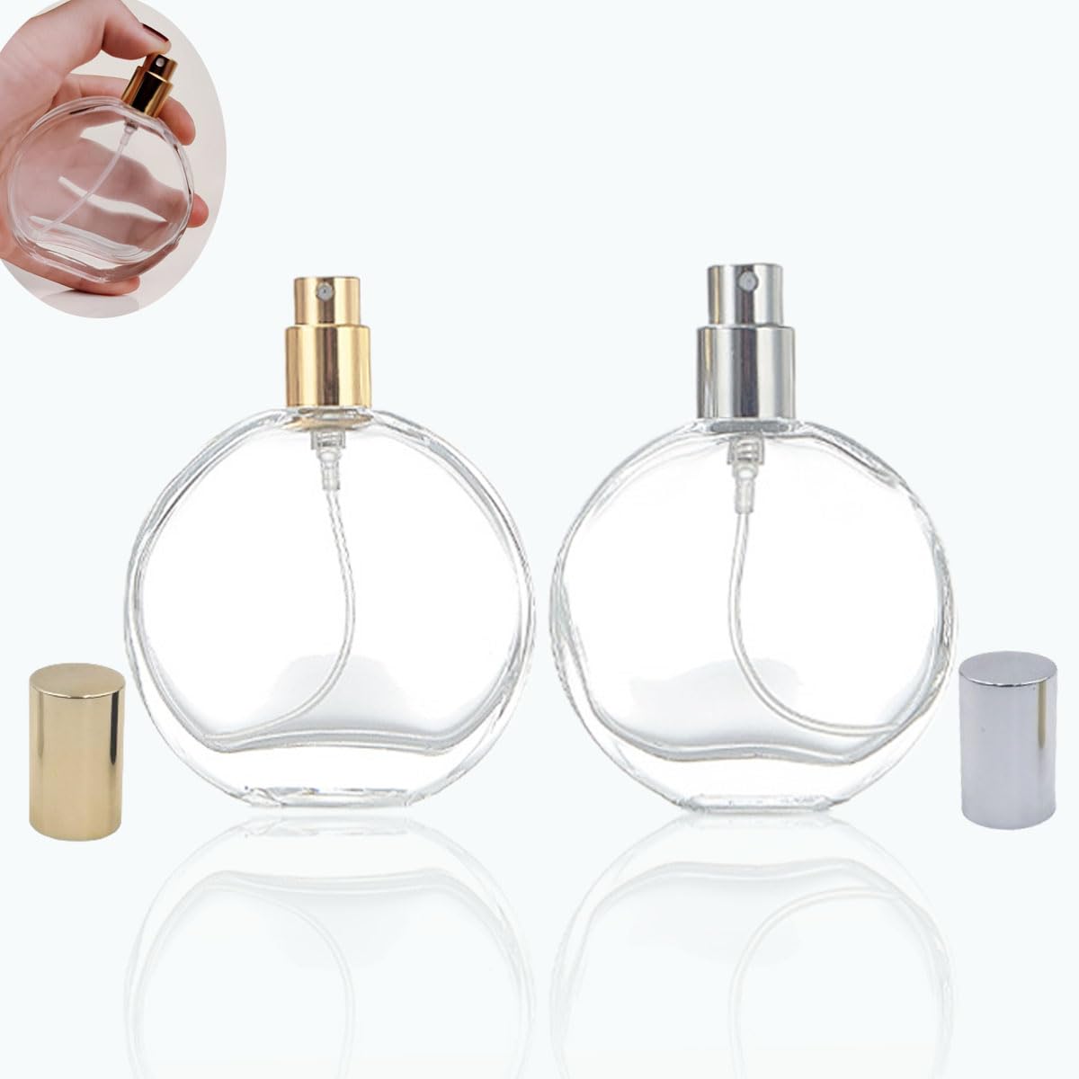 Rowcay2 Pack 50ml Glass Perfume Atomizer, Refillable Perfume Bottle Travel, Fine Mist Spray Bottle Toiletries Sample Container for Dispensing Perfume