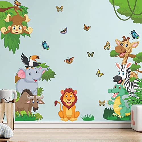 Tanlaby Stickers Muraux Animaux de la Jungle Autocollants Muraux Animaux de la forêt Sticker Mural Girafe Zèbre Singe pour Chambre de Bébé Pépinière D'enfant Murale De Salle de Bain