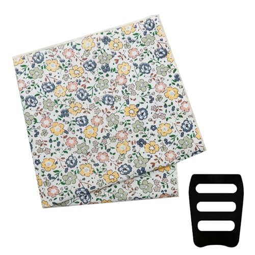Image of Floral Pocket Squares for Men with Holder Printed Flower Mens Handkerchief Cotton Suit Pocket Hanky for Wedding