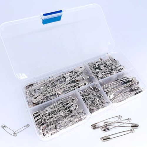 Sicherheitsnadeln 260 Stück 5 Größen NäHzubehöRstifte Aus Vernickeltem Stahl für Handwerk Pinning Säumen Dressmaking Nähen Sicherheitsnadel Set (260, Silber)