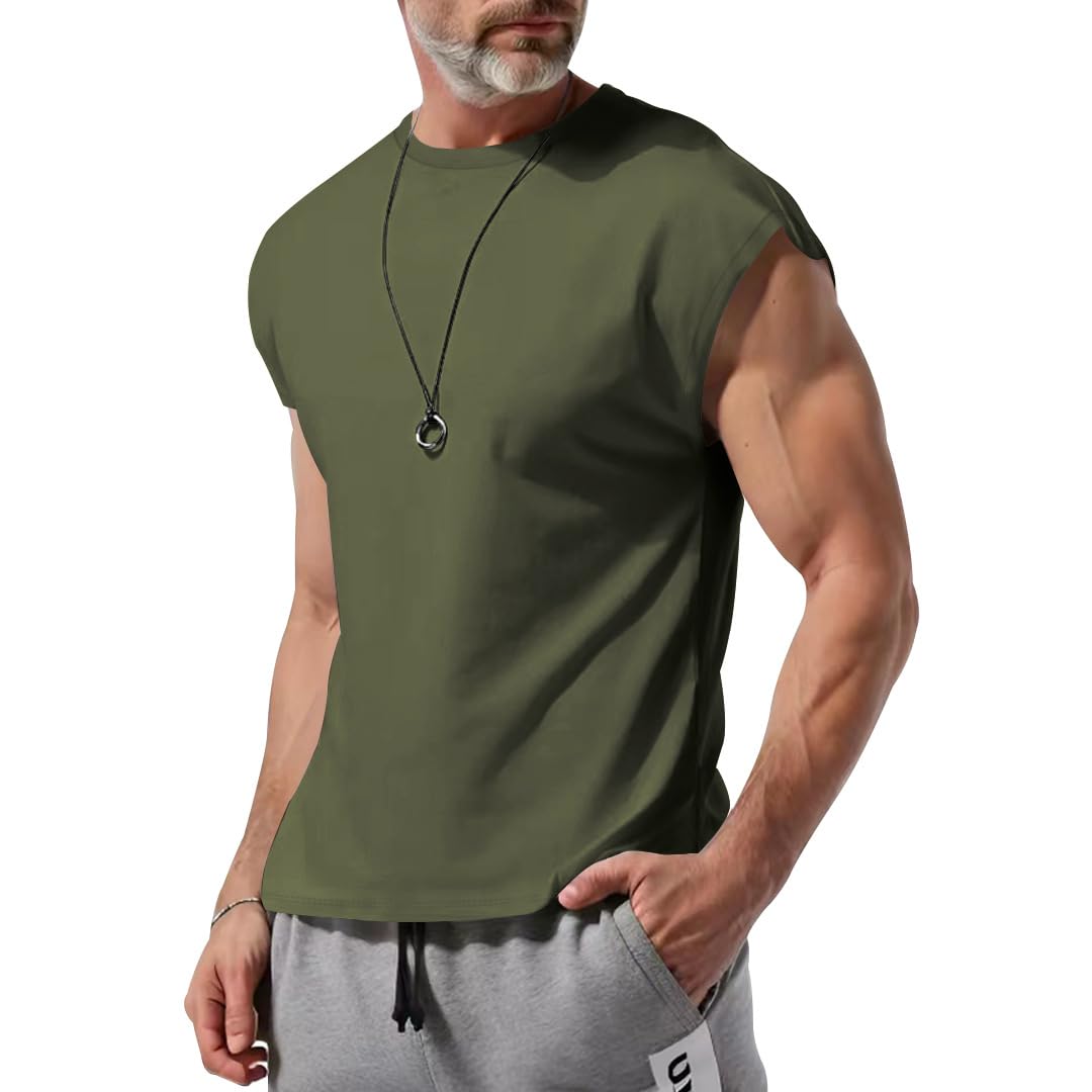 Mens Casual Solid Color Tank Vest Sleeveless Gym Shirt Basic T-Shirt Casual Loose Sports Running Underwear
