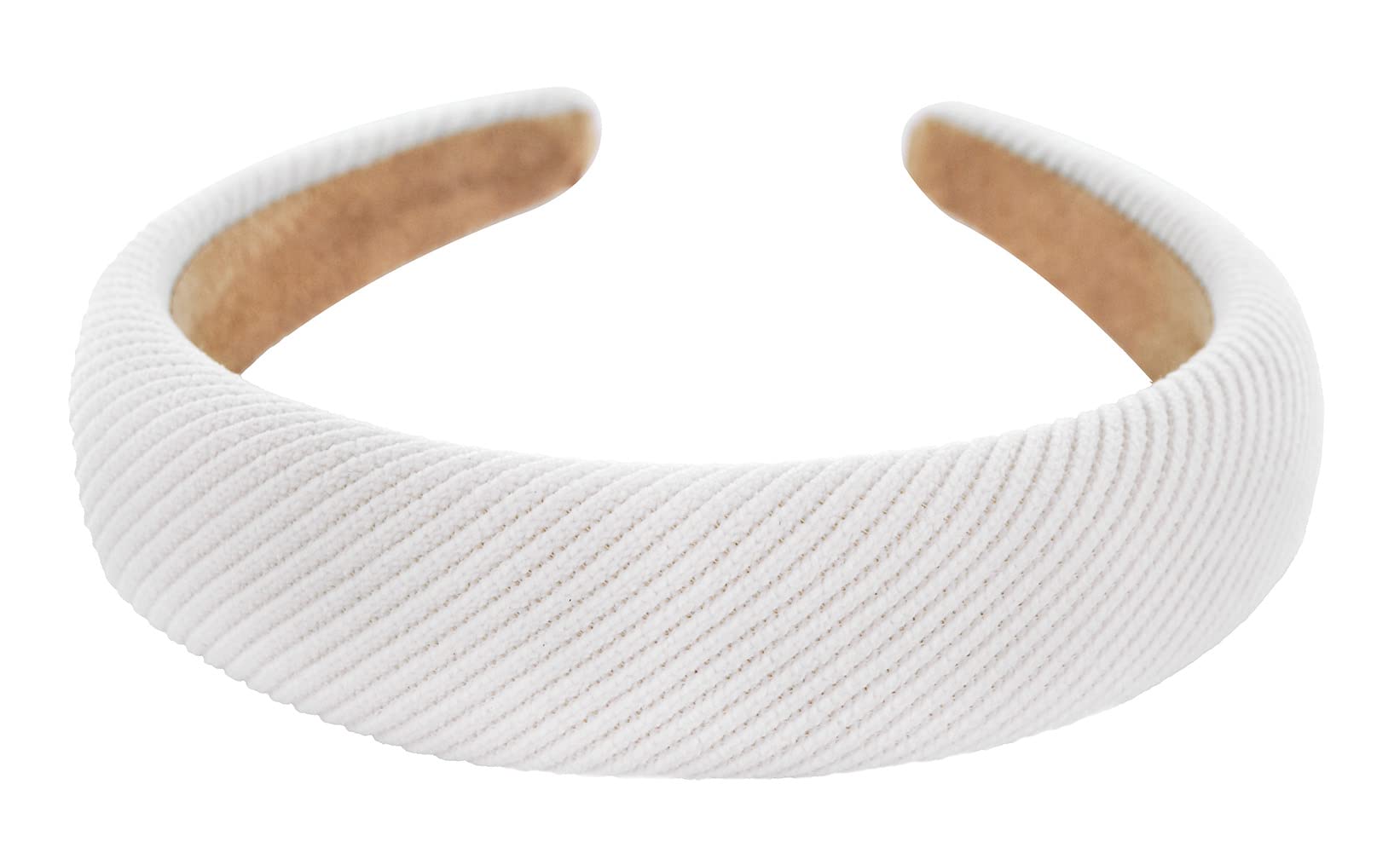 axy HRK5A Wide Headband with Fabric Padded Cord - Beautiful Headband Hair Accessories (White)