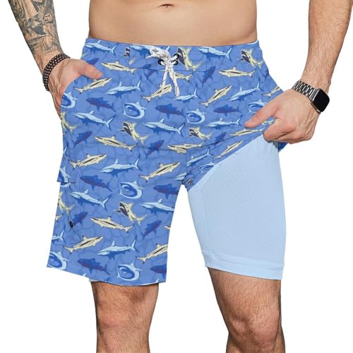Men's Swim Trunks 2 in 1 Swimming Trunks for Men Stretch 9