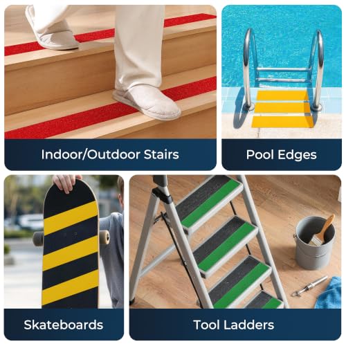 Image of Reniteco Anti Slip Tape 3PC, 2 inch x 16.5Ft Heavy Duty Grip Tape, High Adhesion & Waterproof, No Residue, for Outdoor Stairs, Tile, Shower, Bathtub - Extra Grip Safety Tape (Red, Green, Yellow)