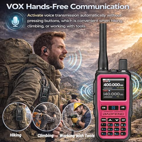 Image of UV-5R Mini Ham Radio Handheld: Dual Band UHF VHF Two Way Radio Dual PTT for Outdoor - Rechargeable USB-C Walkie Talkies Longe Range for Emergency Backup Pink 2 Packs