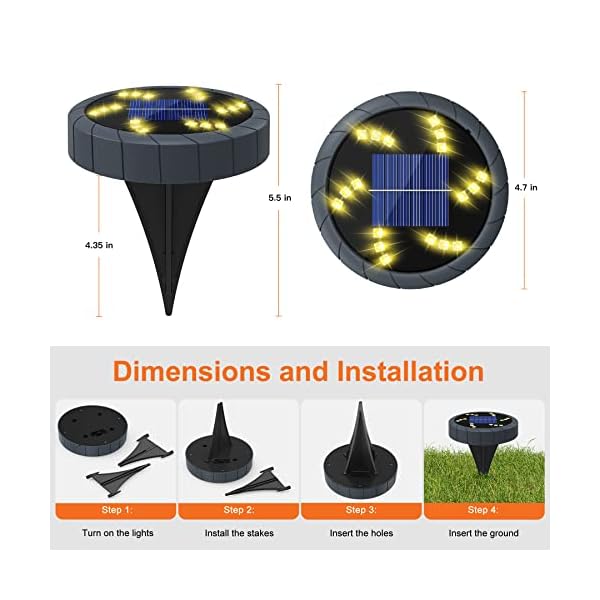 Solarlampen für Außen Garten, Solarleuchten Boden Deko Licht 18 LED Einbaustrahl Beleuchtung 4er-Set Warmweiss Solar… – Bild 4