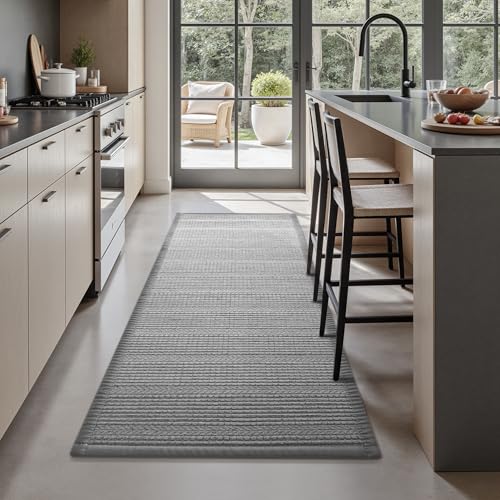 AMOAMI Kitchen Mats for Floor, Super Absorbent Kitchen Rugs Non Slip Washable Kitchen Runner Rug, Braided Comfort Standing Mat for Sink Laundry Anti Fatigue, 20''x47'' Grey Grey 20''x47''