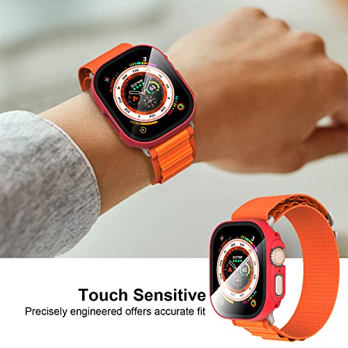 Suoman 2-Pack For Apple Watch Ultra 49Mm Pc All-Around Screen Protector Case, Tempered Glass Screen Protector Case Ultra-Thin For Iwatch Ultra 49Mm Protection Cover - Red #TOP6