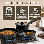 KIKCOIN 20 Pcs Pots and Pans Set Non Stick, Detachable Handle Cookware Sets Nonstick, Non Toxic Induction RV Kitchen Cooking Set with Removable Handles, Dishwasher/Oven Safe, Easy Clean (Black) - Image 4