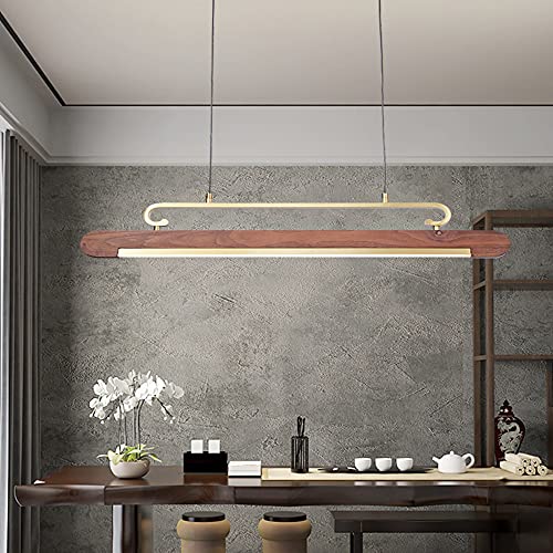 Lustres style chinois moderne en bronze bois noyer avec éclairage LED restaurant